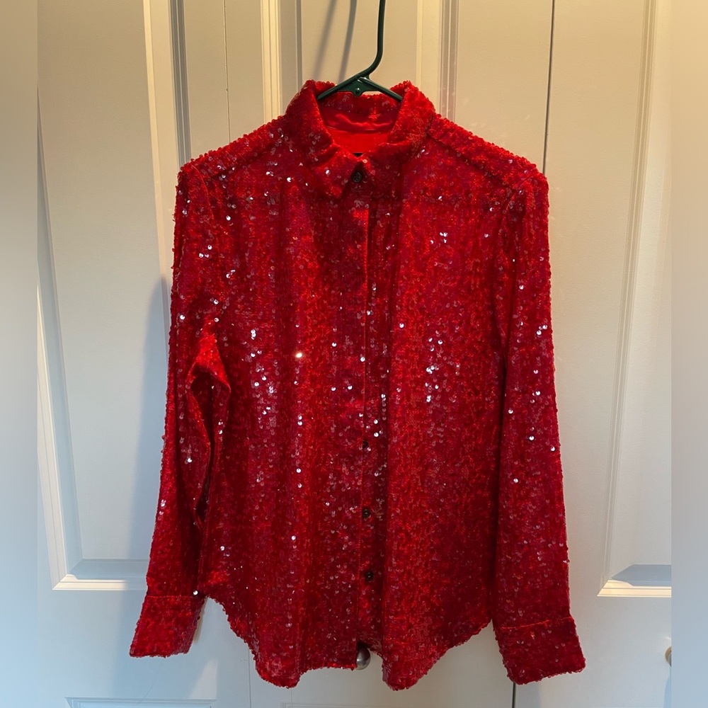J. Crew Collection Red Sequin Shirt. Size 6. NWT.